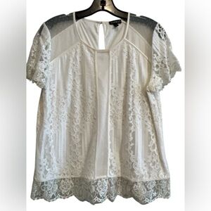 Express White Lace Short Sleeve Blouse Size Large like new